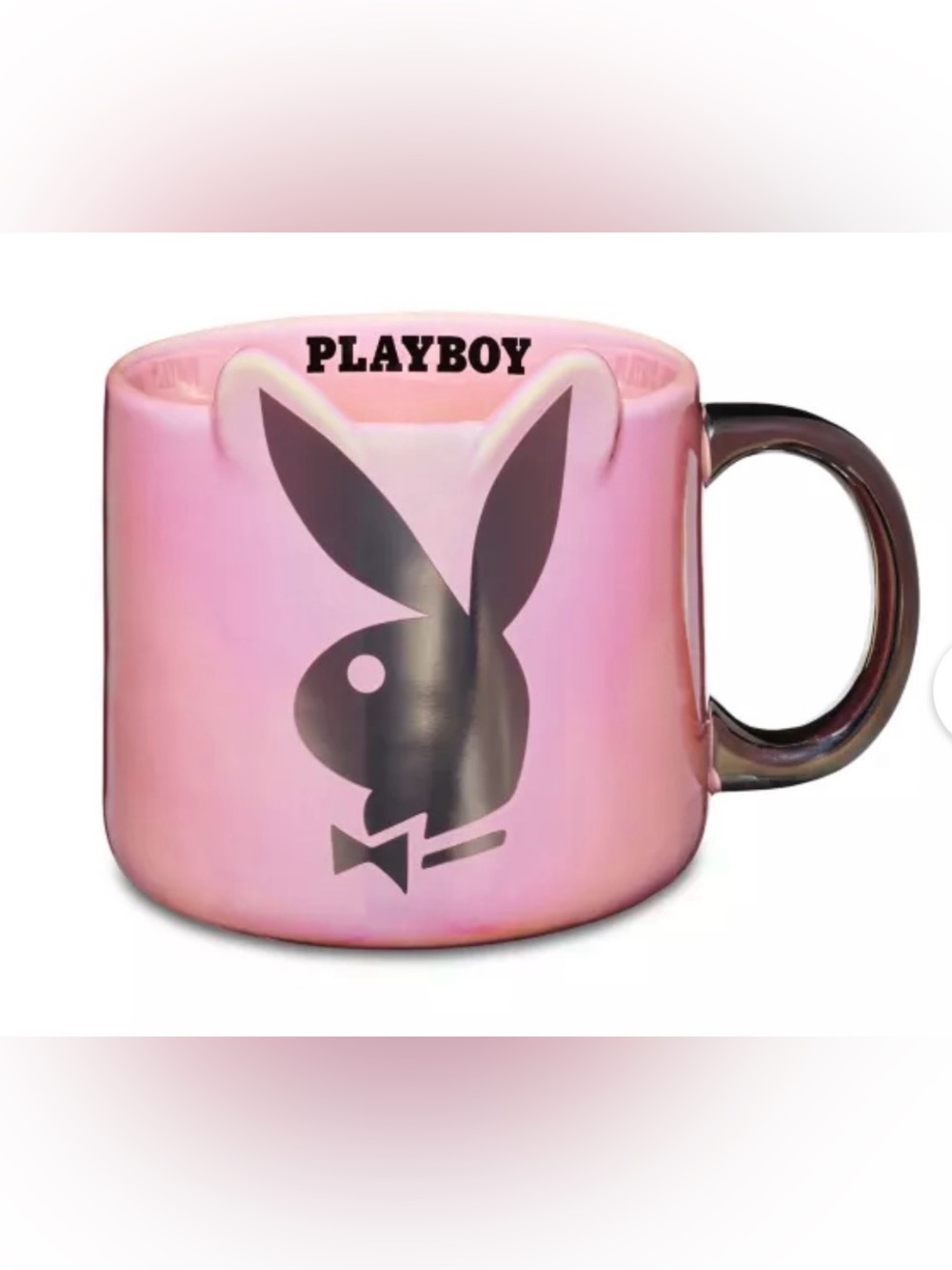 PLAYBOY Pink Iridescent Big Bunny Logo 20oz. Mug with Silvertone Handle- New